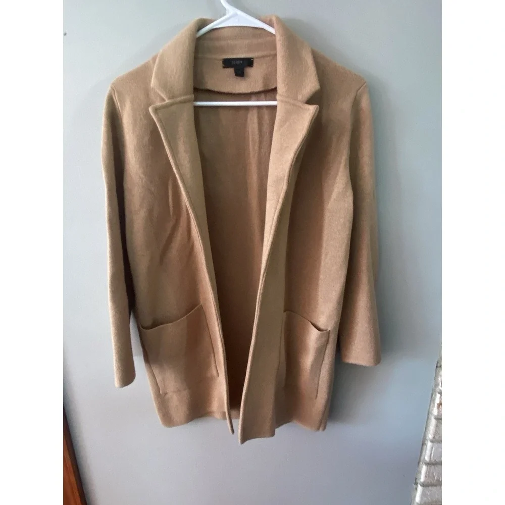 J Crew Sophie open front sweater blazer Sz XXS Tan Camel Cardigan Classic